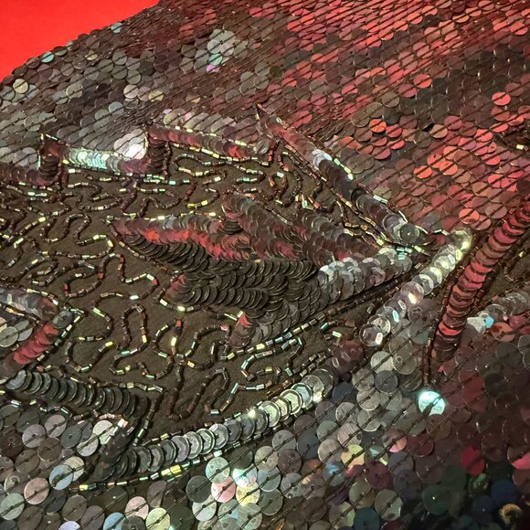 Vintage Iridescent Sequin Silk Dress – 1980s/90s Maharani – Gothic Mermaid Glam - Picture 11 of 12